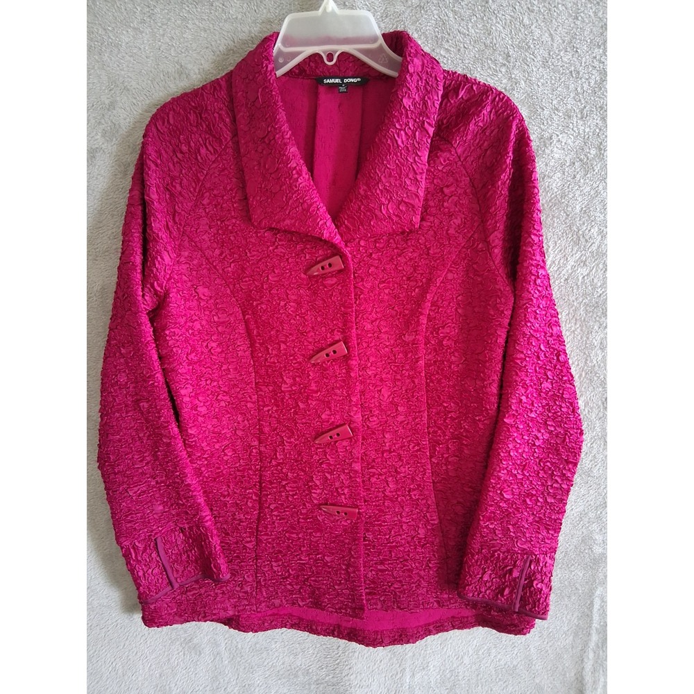 Samuel Dong Jacket Medium Pink Crinkle Popcorn Toggle Button Avant Garde Artsy